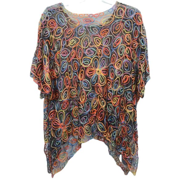 Sterling Styles PLUS 3X Wearable Art Colorful Sheer Top Coverup One Size Artsy - Picture 1 of 9